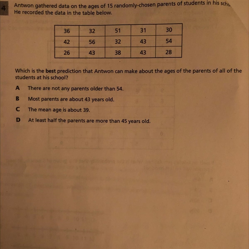 Antwon gathered data on the ages of 15 randomly-chosen parents of students in his-example-1