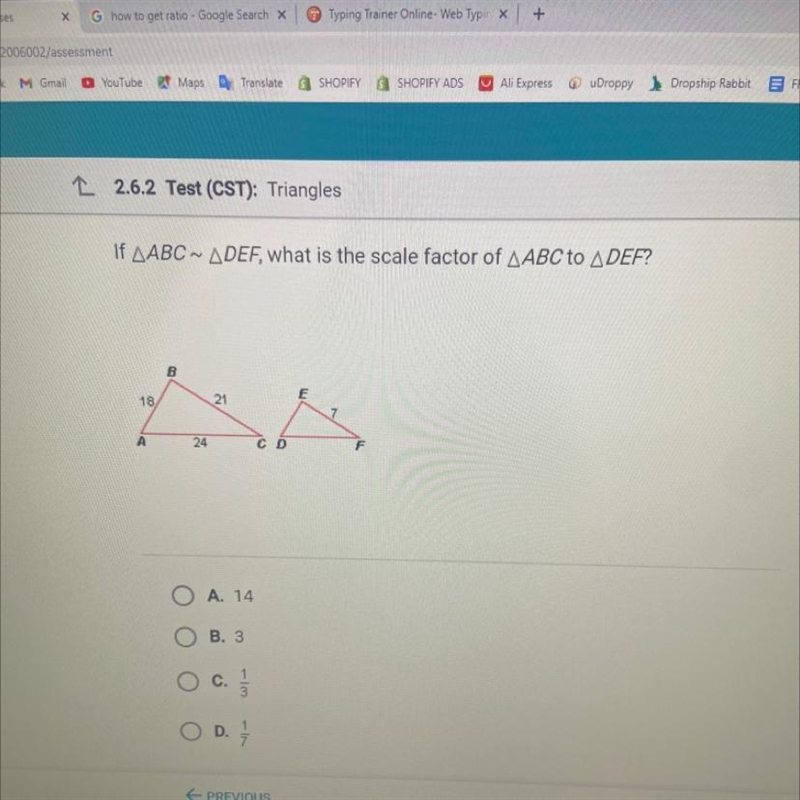 If AABC~ADEF, what is the scale factor of AABC to ADEF?-example-1