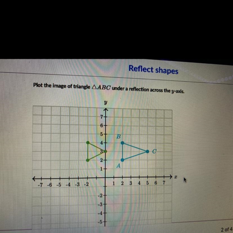 Plot the image of triangle mAABC under a reflection across the y-axis.-example-1