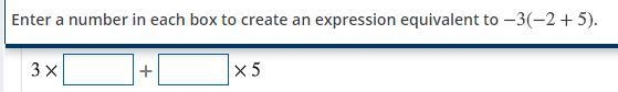 Enter a number in each box to create an expression equivalent to -3 (-2 + 5)-example-1