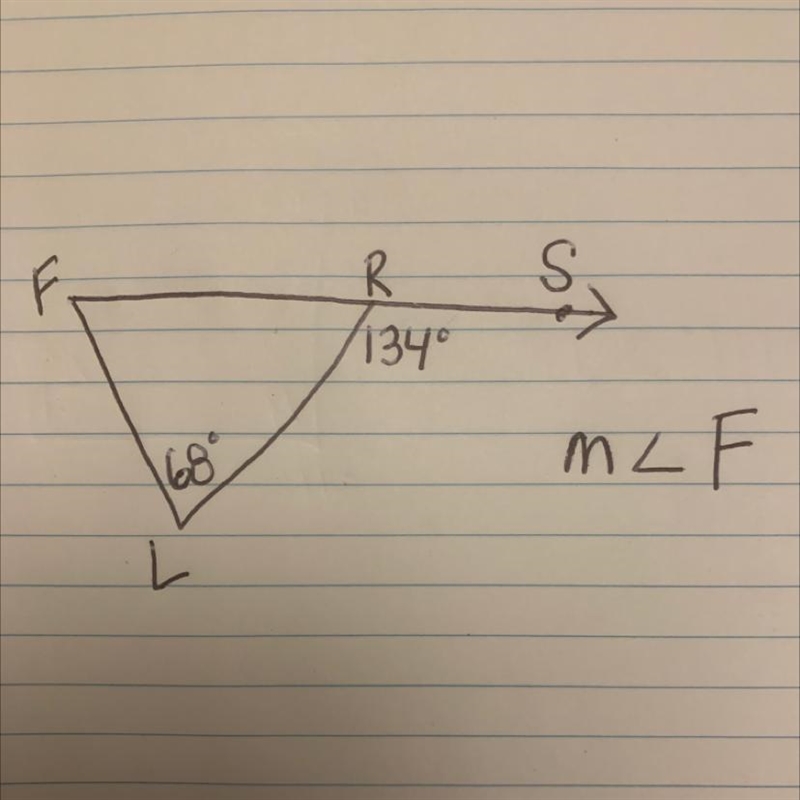 What is the angle of F? R 134 degrees L 68 degrees-example-1