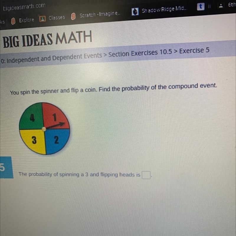 You spin the spinner and flip a coin. Find the probability of the compound event. 1 2 3 4 The-example-1