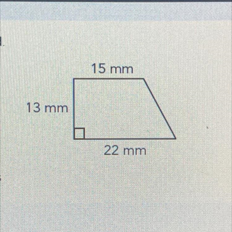 Calculate the area of the trapezoid. (The sum is square millimeters) 15 mm 13 mm 22 mm-example-1