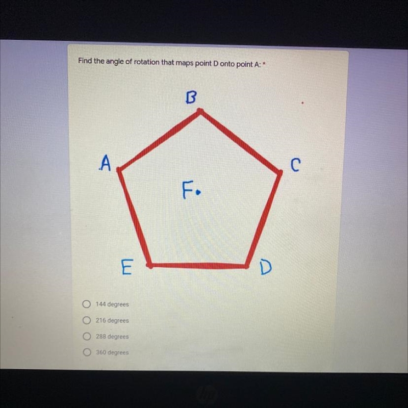 Find the angle of rotation that maps point D onto point A-example-1