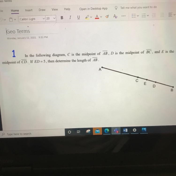 Please help!! If ED=5, then determine the length of AB-example-1