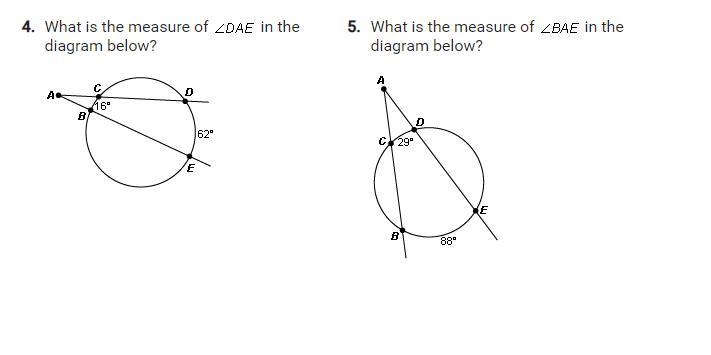 For questions 4 – 7, answer the questions about secant-secant angles.-example-1