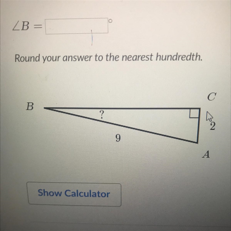 ZB= Round your answer to the nearest hundredth. С B ? 9 А-example-1