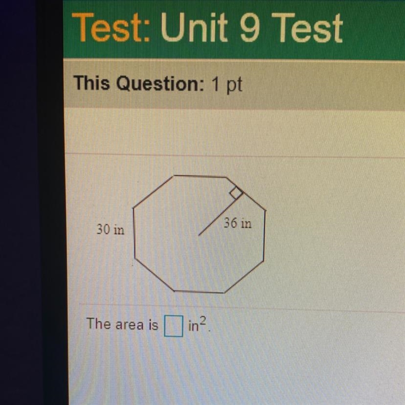 Find the area of the octagon. The area is =-example-1