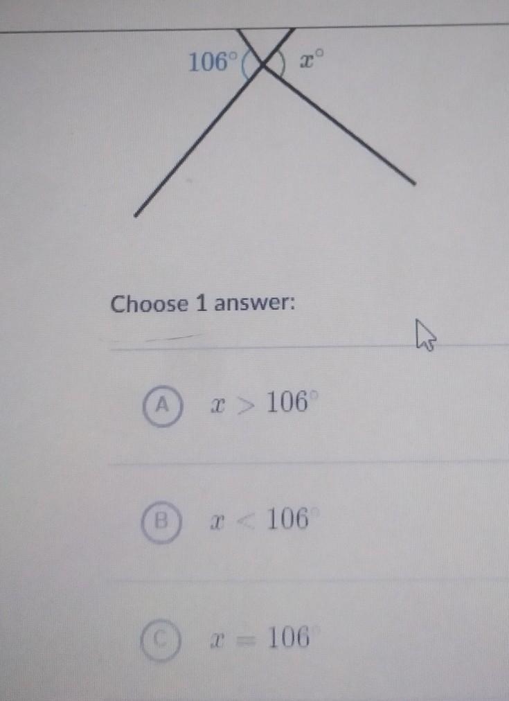 Is X greater than less than or equal to 106 degrees​-example-1