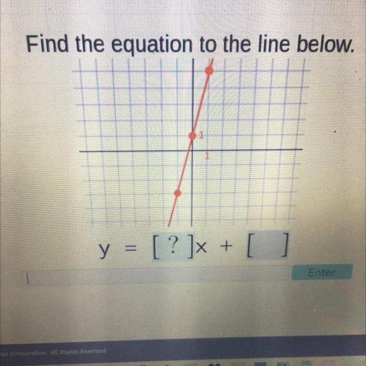 Please help Find the equation to the line below. 1 1 y = [? ]x + [ ]-example-1