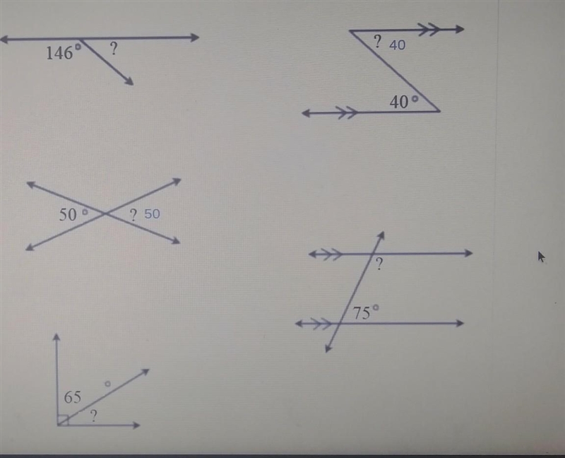 Write in the measure, in degrees, for each angle marked with a question mark.​-example-1