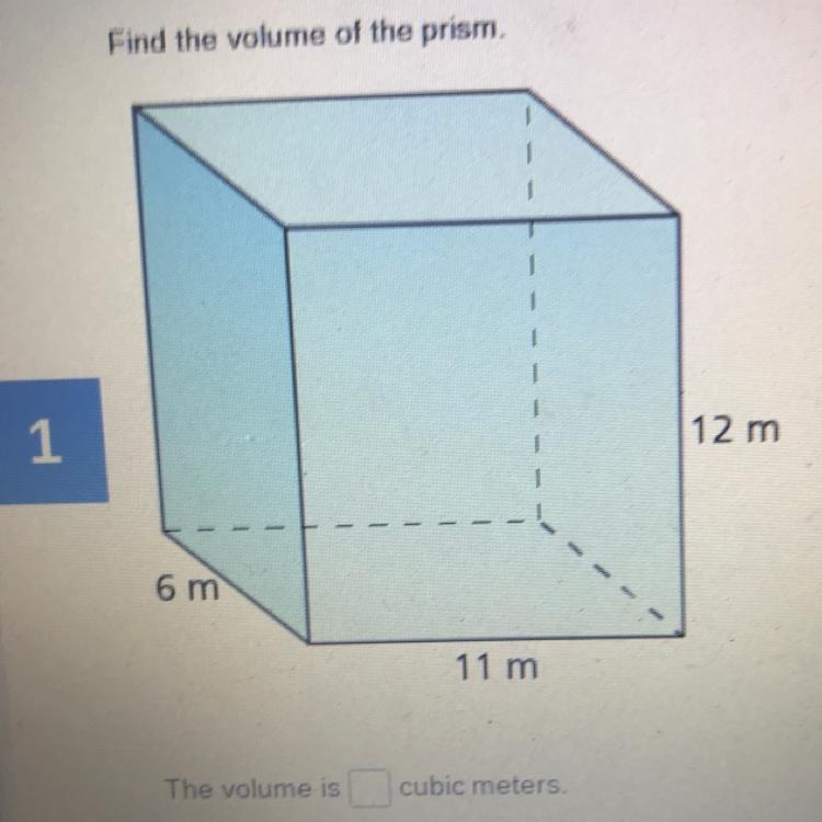 Find the volume of the prism. 6m 1 12m-example-1