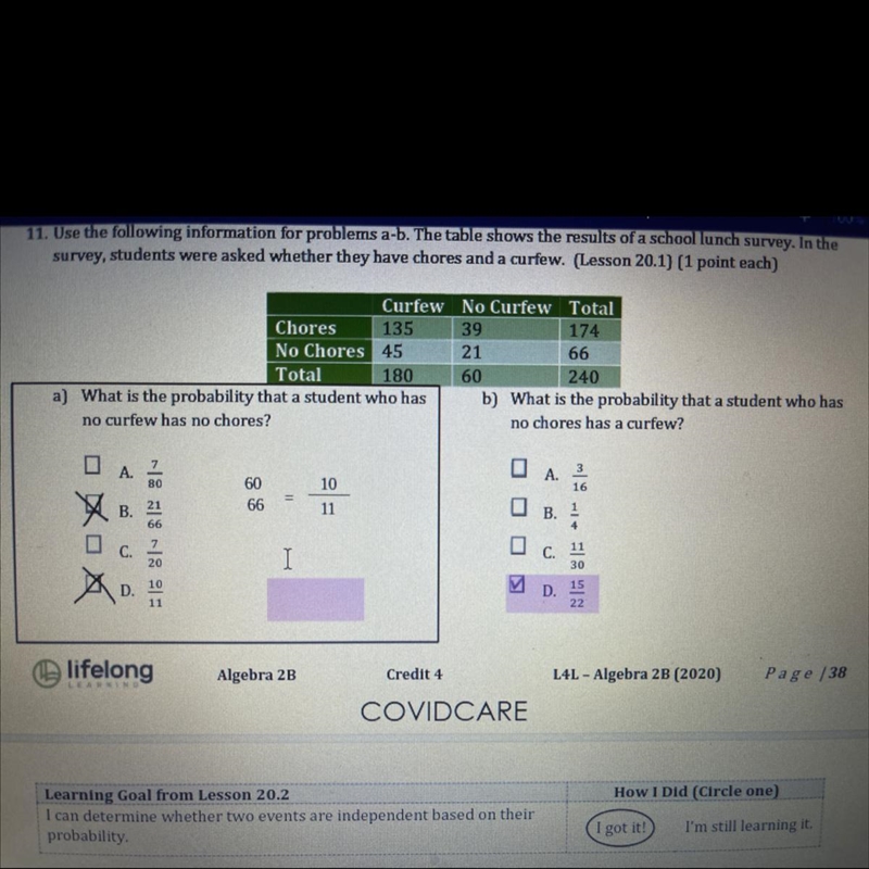 What is the probability that a student who has no curfew has no chores￼-example-1