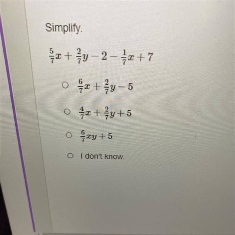 Simplify . S + 3 -2- +7 z + - 5 0 + +5 o y +5-example-1