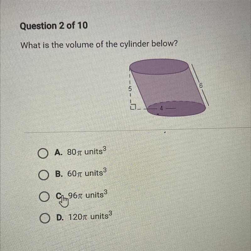 What is the volume of the cylinder below-example-1