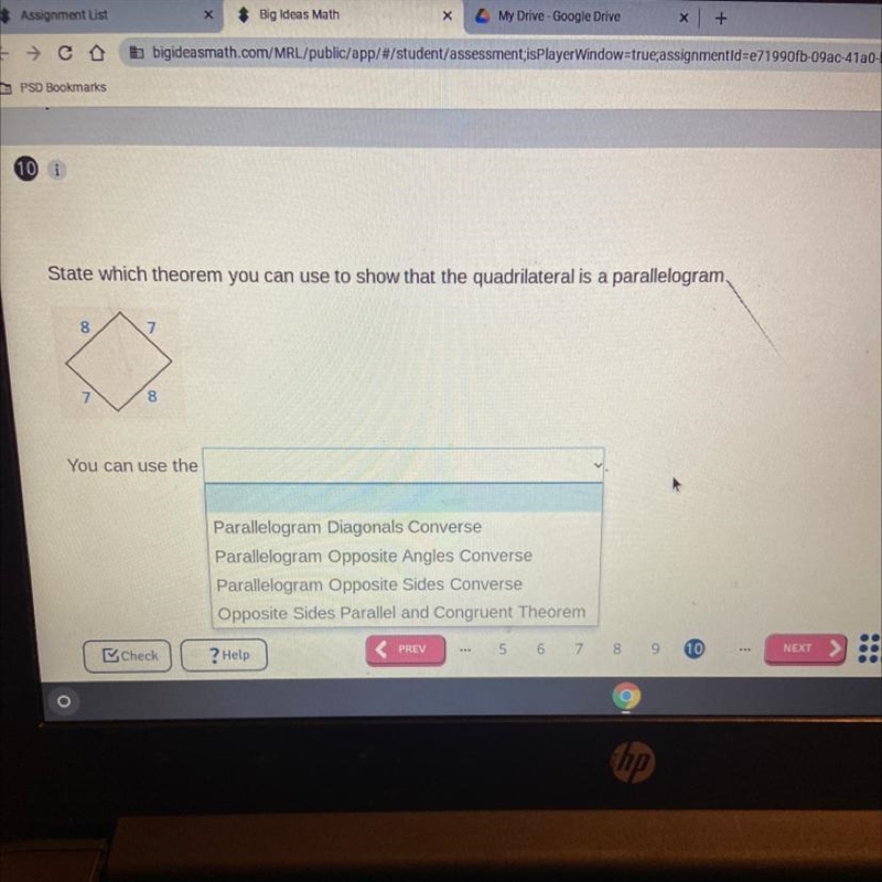 10 i State which theorem you can use to show that the quadrilateral is a parallelogram-example-1