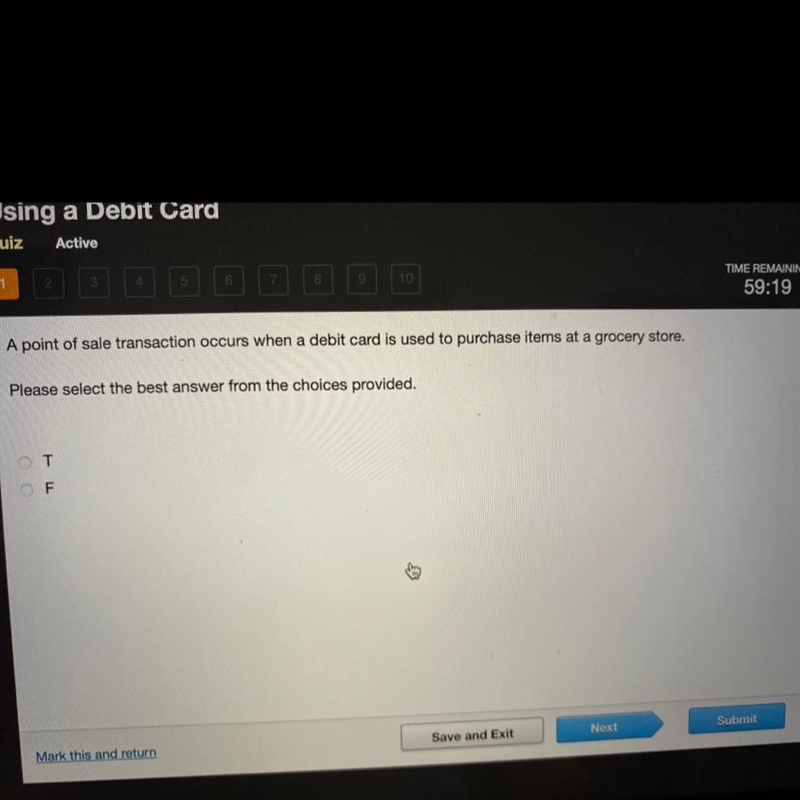 A point of sale transaction occurs when a debit card is used to purchase items at-example-1