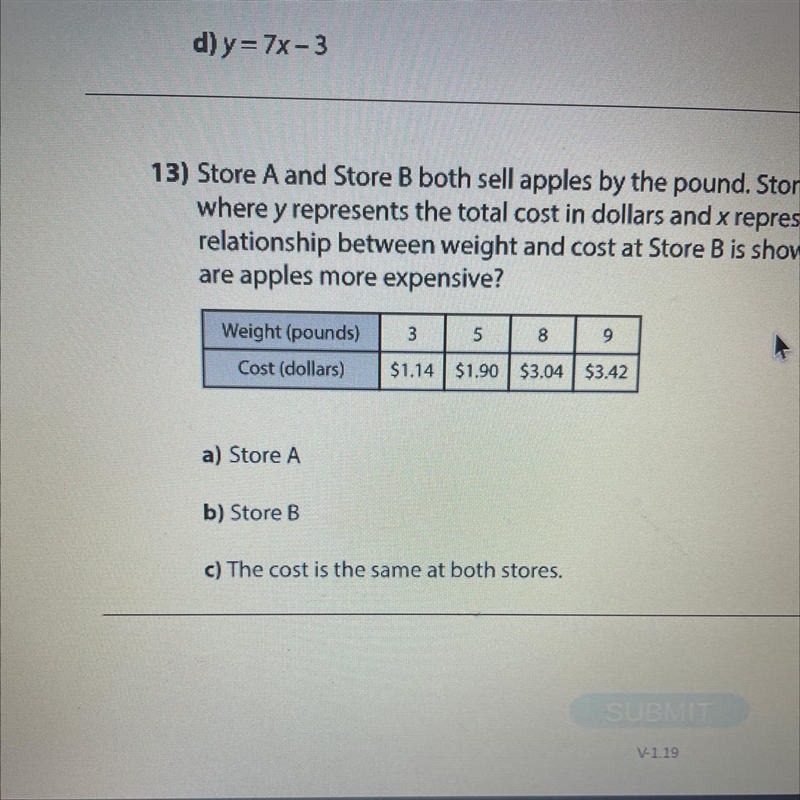 13) Store A and Store B both sell apples by the pound. Store A uses the function y-example-1