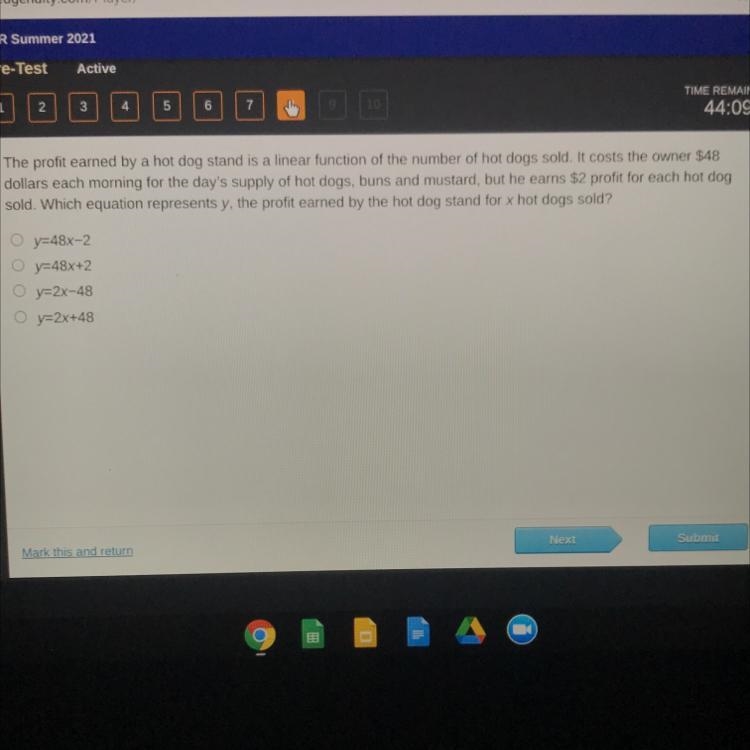 NEED HELP ASAP ON A TIME LIMIT The profit earned by a hot dog stand is a linear function-example-1