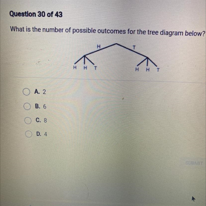 What is the number of possible outcomes for the tree diagram below?-example-1