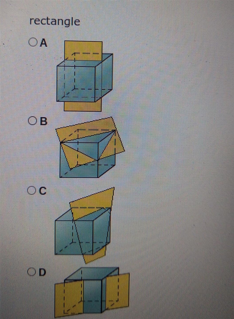 Draw a plane intersecting a cube to get the cross section indicated. rectangle OA-example-1