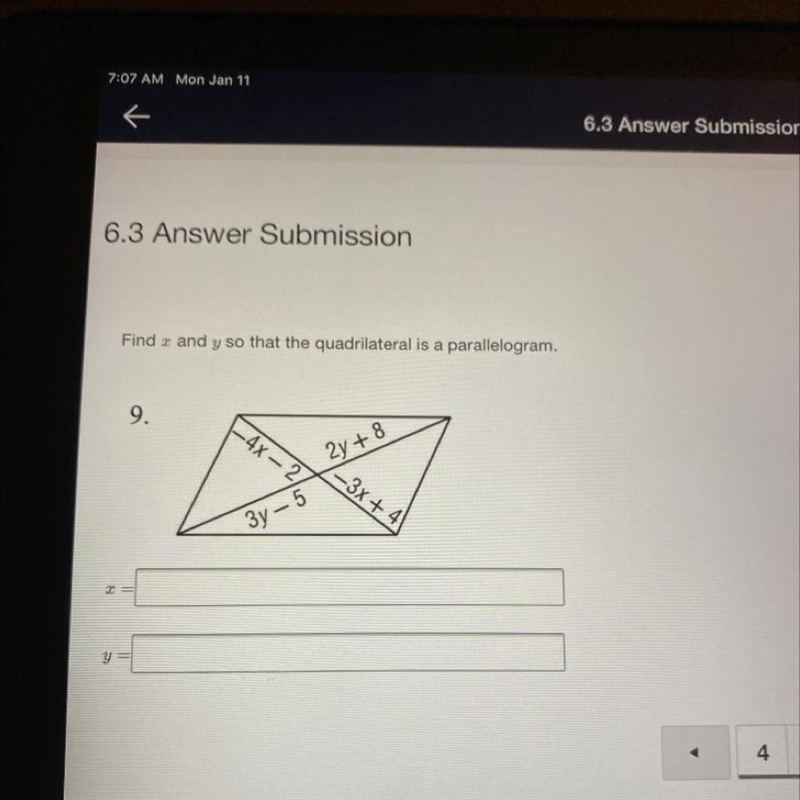 Find ex and Y to the quadrilateral is a parallelogram.-example-1