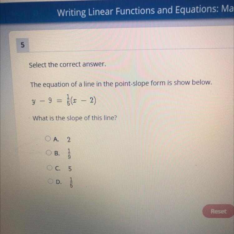 Help PLEASE !!! The equation of a line in the point-slope form is show below. y – 9 = }(x-example-1