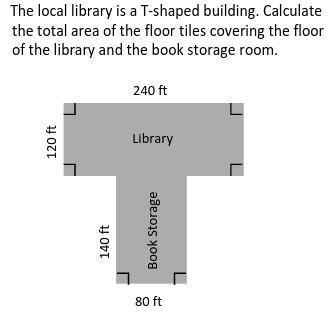 plz help. The local library is a T-shaped building. Calculate the total area of the-example-1