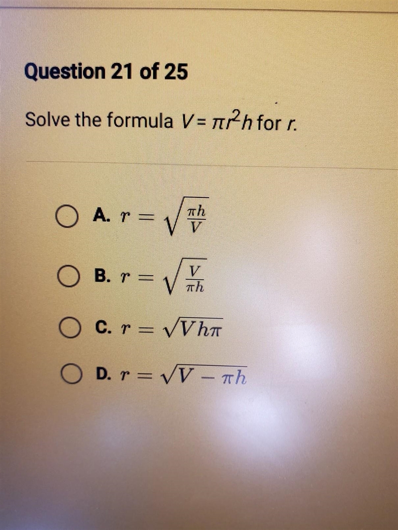 Solve the formula V = T12h for r.​-example-1