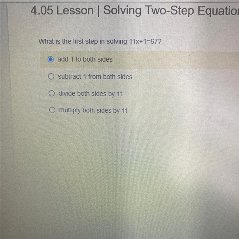 What is the first step in solving 11x+1=67-example-1