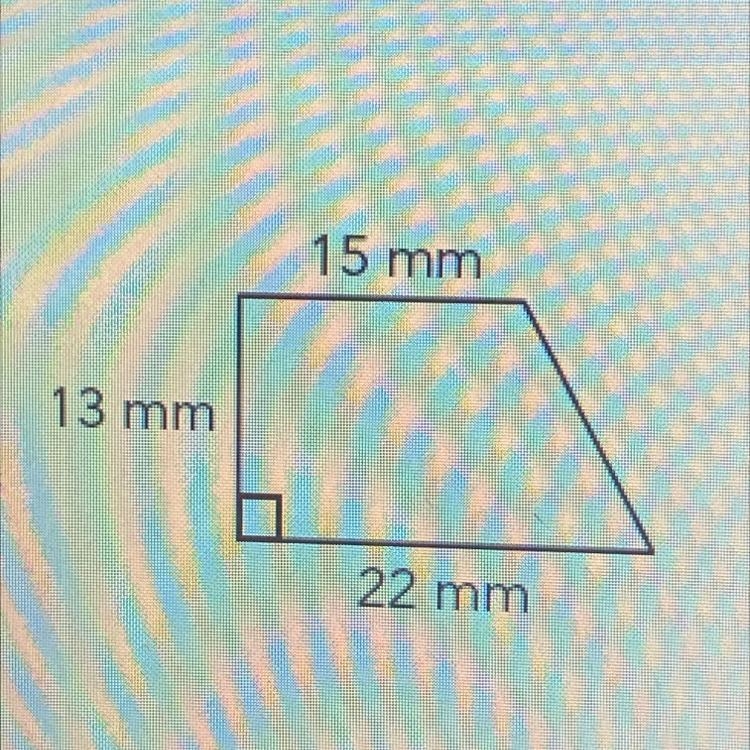 Calculate the area of the trapezoid. 15 mm 13 mm 22 mm square millimeters-example-1