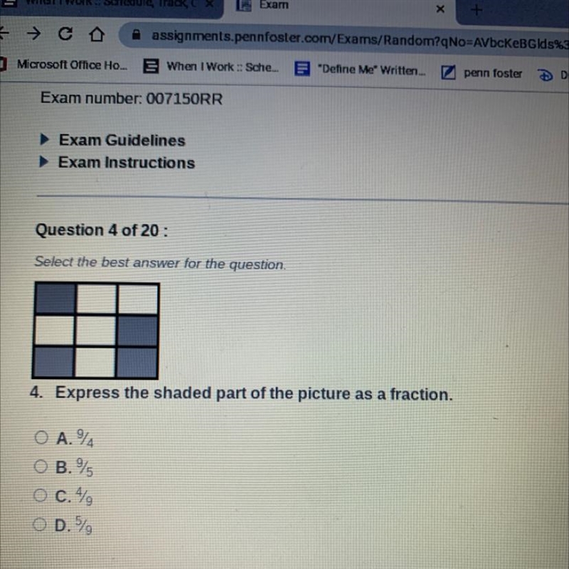 4. Express the shaded part of the picture as a fraction. A.% B.% C.49 D.5-example-1