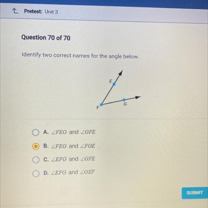 Identify two correct names for the angle below.-example-1