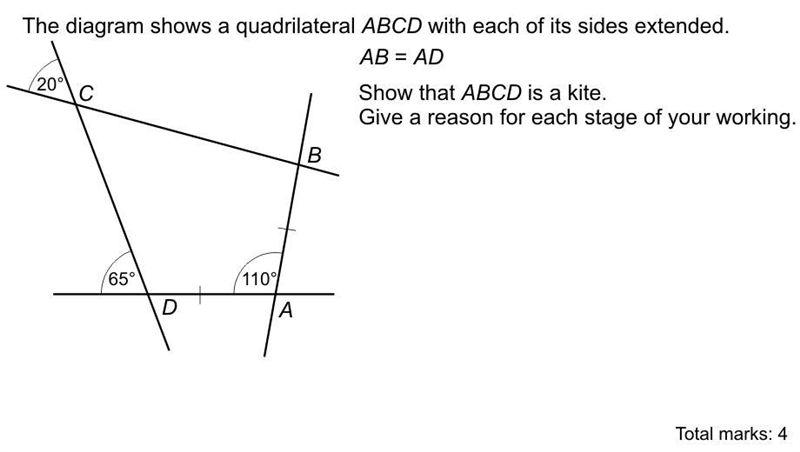 The diagrams shows a quadrilateral ABCD with each of its sides extended AB=AD show-example-1