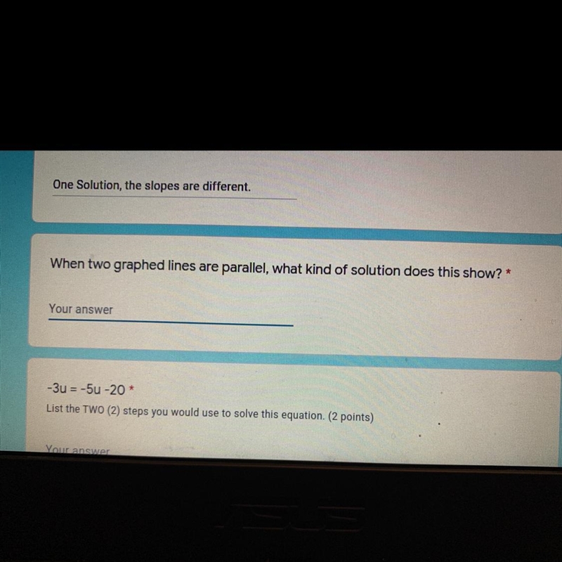 When two graphed lines are Parallel what kind of solution is it?-example-1