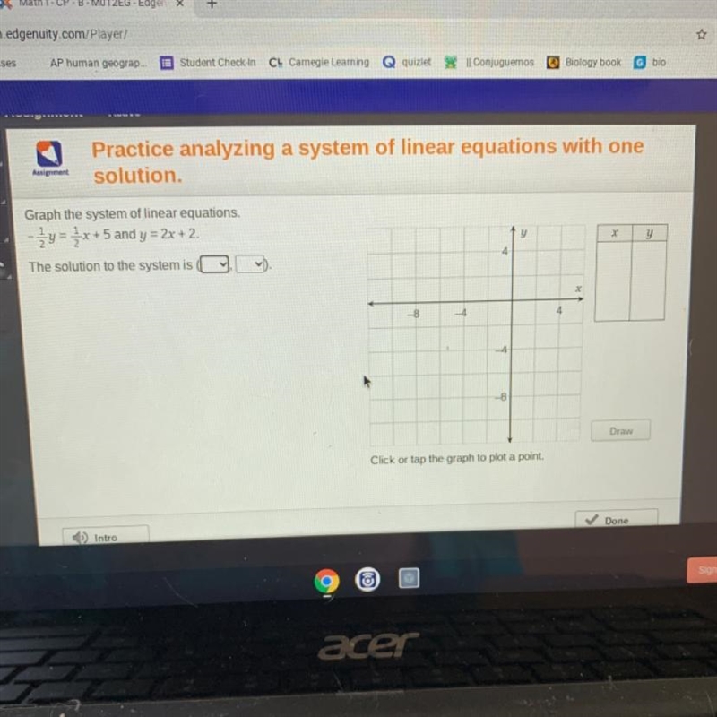 Graph the system of linear equations. - y = 2x+5 and y = 2x +2. The solution to the-example-1