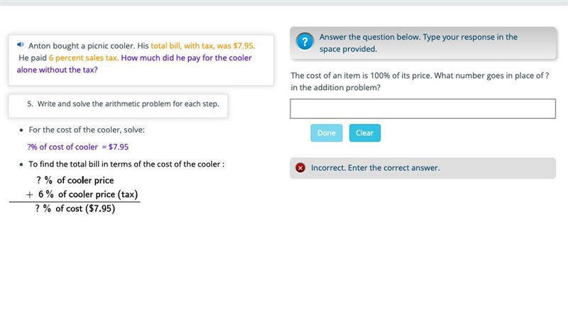 Anton bought a picnic cooler. His total bill, with tax, was $7.95. He paid 6 percent-example-1