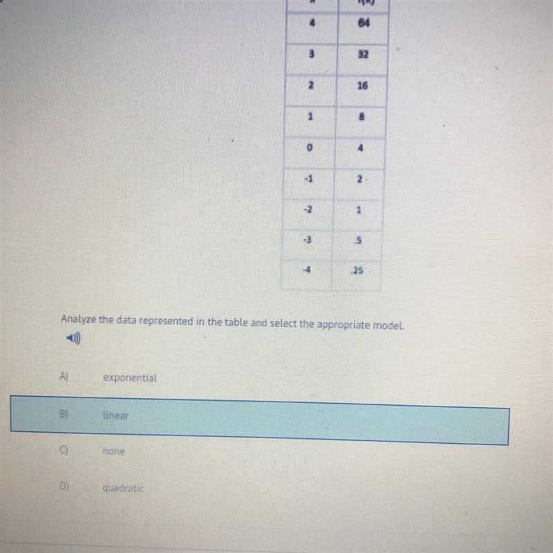 Please hurry Analyze the data represented in the table and select the appropriate-example-1