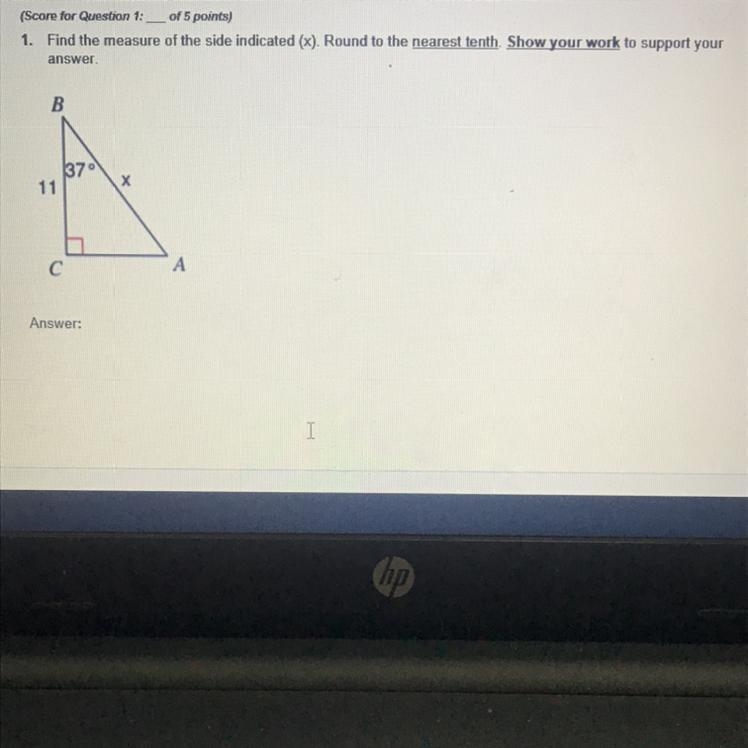 1. Find the measure of the side indicated (x). Round to the nearest tenth. Show your-example-1