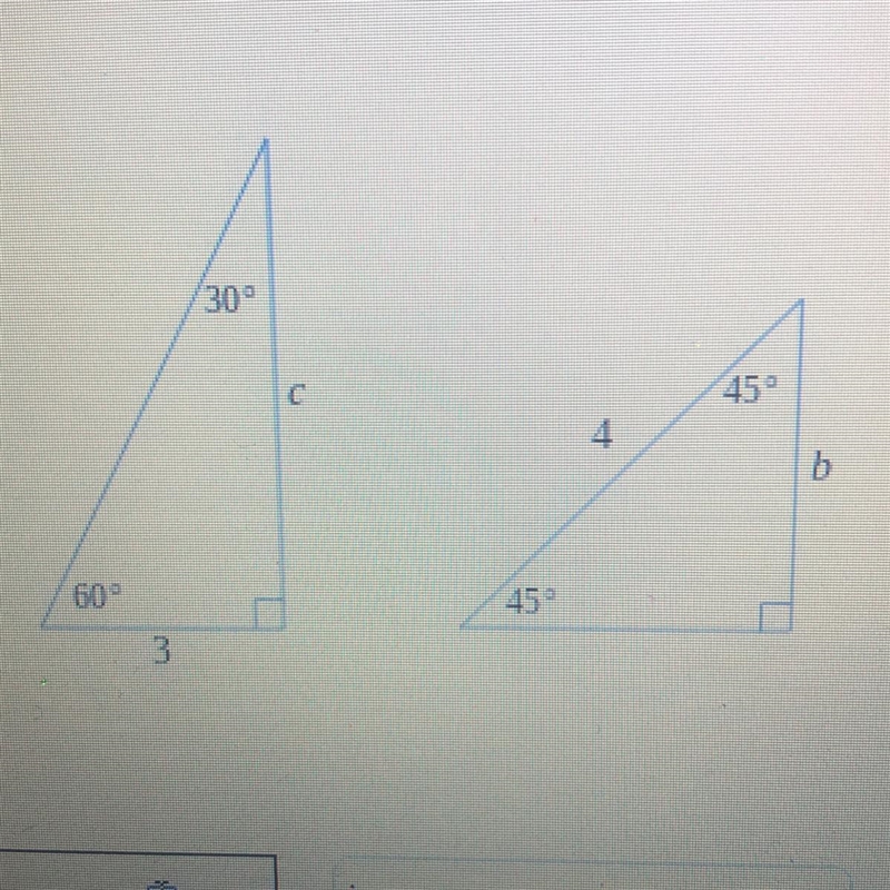 PLEASE HELP!! For the right triangles below, find the values of the side lengths c-example-1