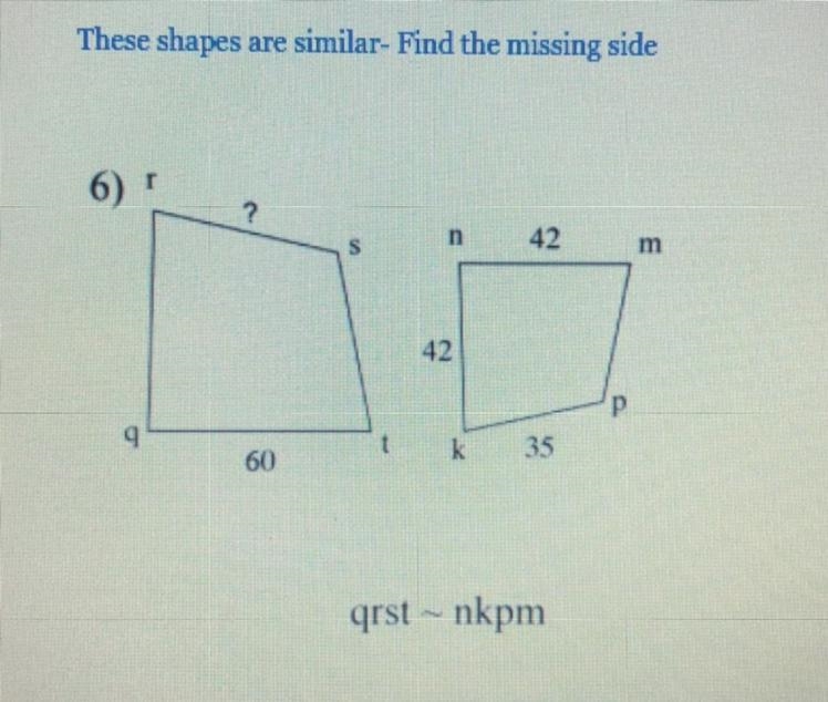 Somebody please help me. This is geometry. The goal is to find the missing side with-example-1