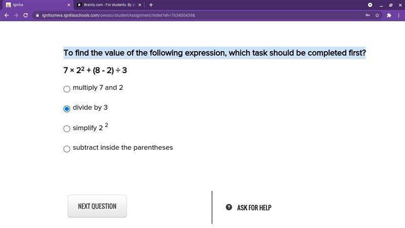 To find the value of the following expression, which task should be completed first-example-1