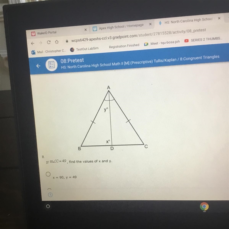 PLEEASE HELP ME IM RUNNING LATE If mC = 49 , find the values of x and y.-example-1