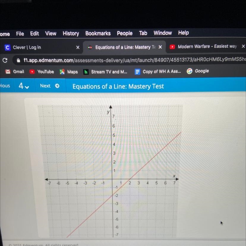 In this graph, the y-intercept of the line is lank The equation of the line is y=blank-example-1