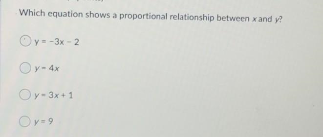 Which equation shows a proportional relationship between x and y?​-example-1