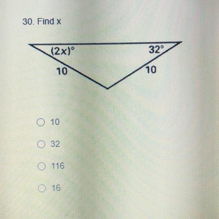 Find x please!! a.10 b.32 c.116 d.16-example-1