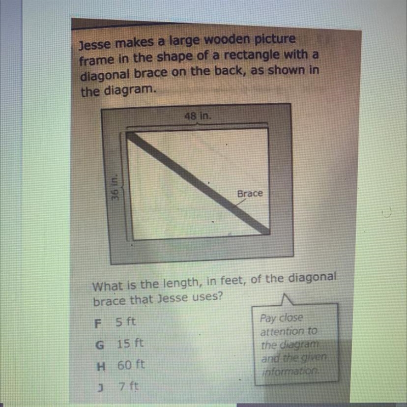 Jesse makes a large wooden picture frame in the shape of a rectangle with a diagonal-example-1