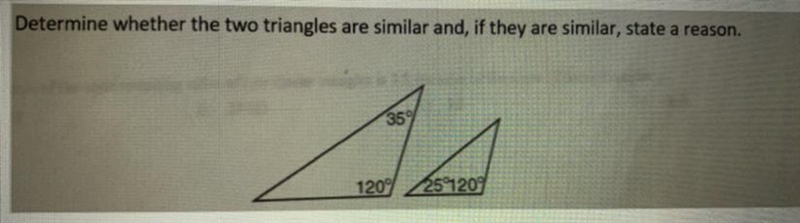 Determine whether the two triangles are similar and, if they are similar, state a-example-1