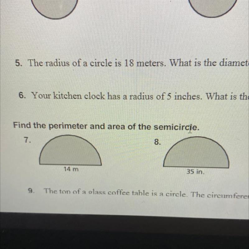 Find the perimeter and area of the semi circle-example-1