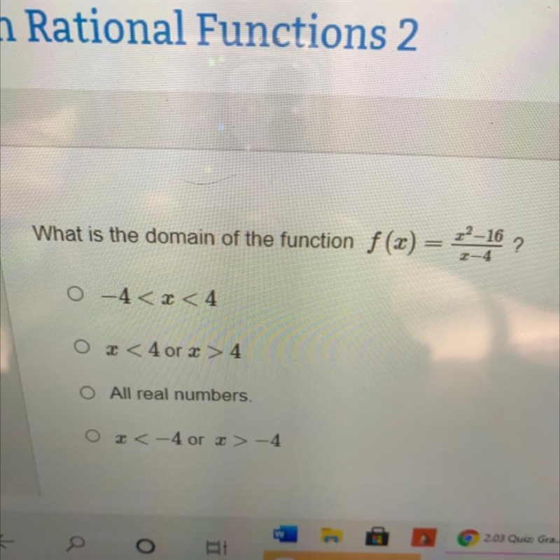 What is the domain of the function f(x)= x^2-16/x-4-example-1